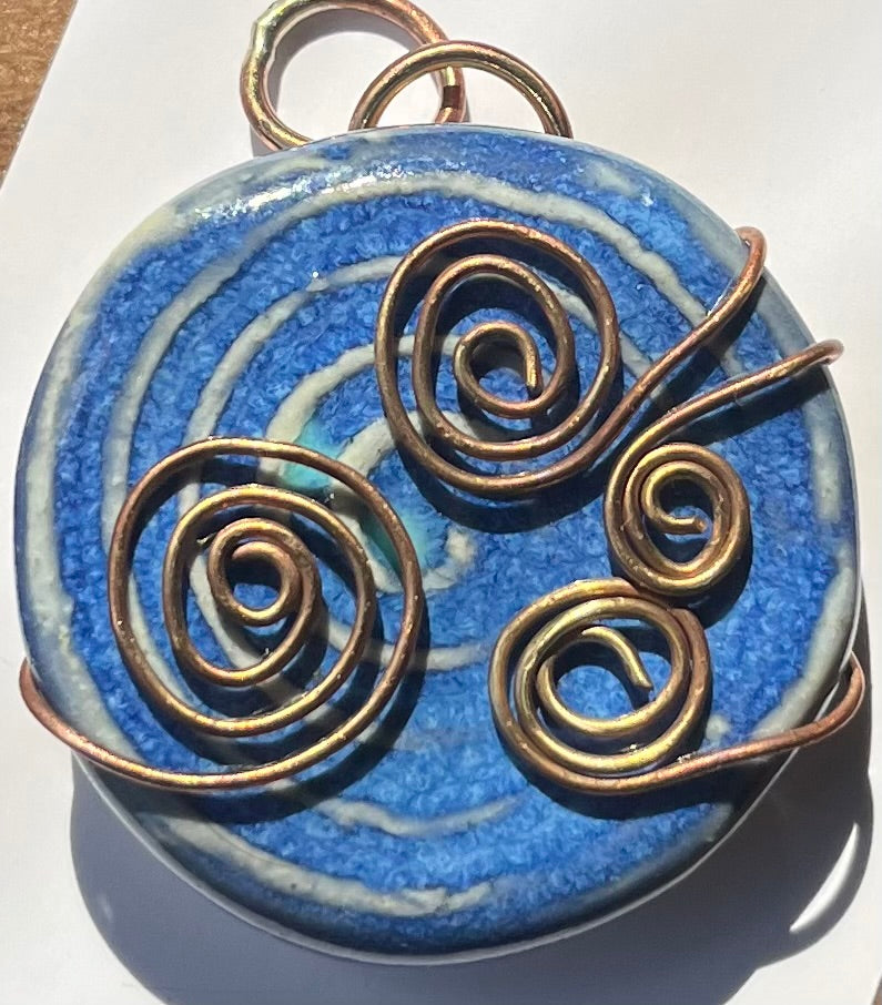 Spiral ceramic blue pendant