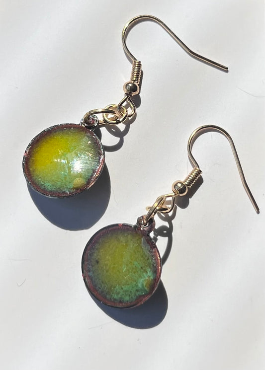 Green eye enamel earrings