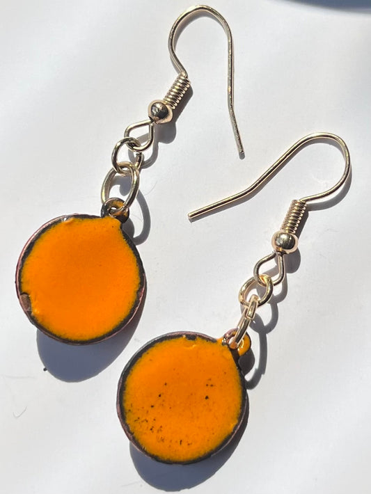 Orange eye enamel earrings