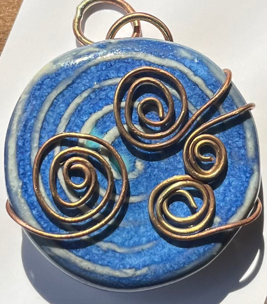 Spiral ceramic blue pendant