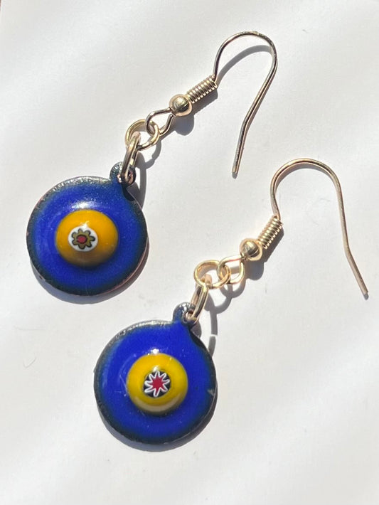 Royal blue eye enamel earrings