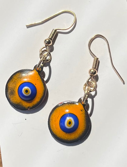 Orange eye enamel earrings