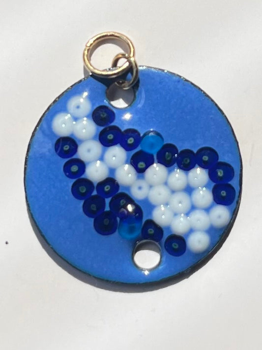Blue beaded enamel pendant